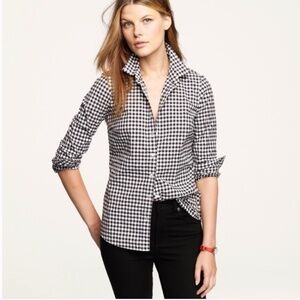 J. Crew Black and White Gingham Shirt, Stretch Perfect, M